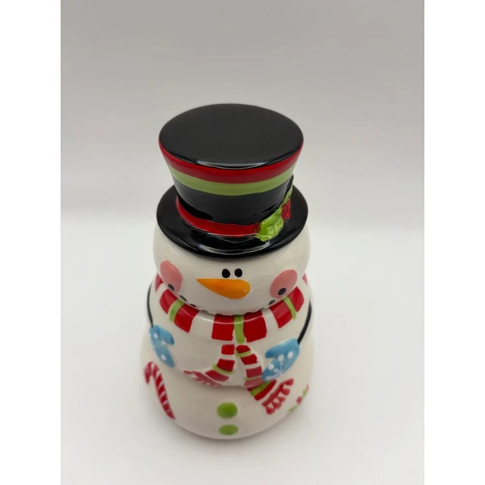 Pier 1 Stacking Ceramic Snowman Measuring Cups Christmas Candy Snack Bowls Set